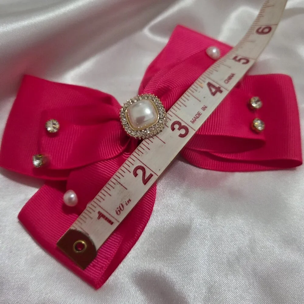 5pcs Pearl & Rhinestone Hair Bows ✨ Girls Elegant Ribbon Clips Cute Accessor